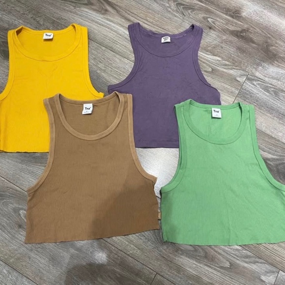 TNA Tops - Aritzia Ribbed Cropped Tank Top Bundle | Yellow Purple Green Brown |